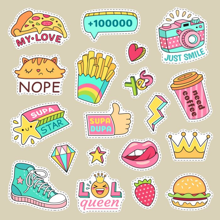 Sticker Komische jeugdafbeeldingen in levendige kleuren