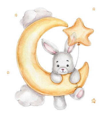 Sticker Konijntje op de maan