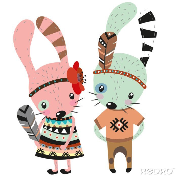 Sticker Konijntjes gekleed in Indiase kostuums