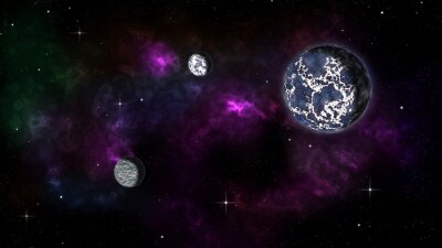 Kosmos van de planeet tegen de achtergrond van een paarse nevel