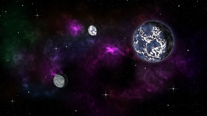 Sticker Kosmos van de planeet tegen de achtergrond van een paarse nevel