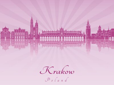 Sticker Krakow skyline in paars stralende orchidee