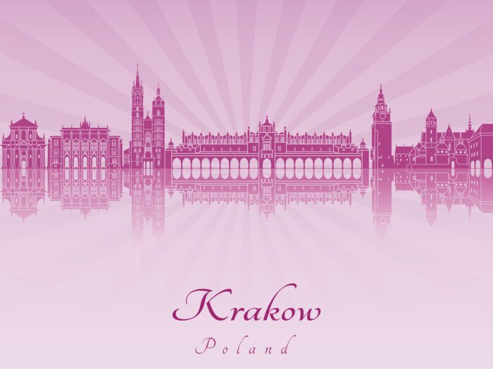 Sticker Krakow skyline in paars stralende orchidee