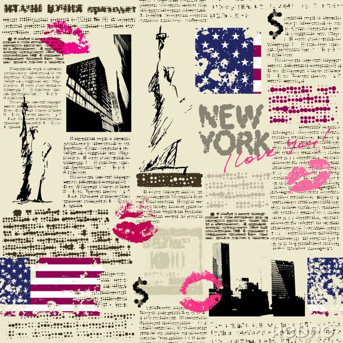 Sticker Krant New York met het Vrijheidsbeeld schets