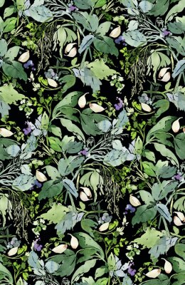 Sticker Kruiden en specerijen op de zwarte achtergrond