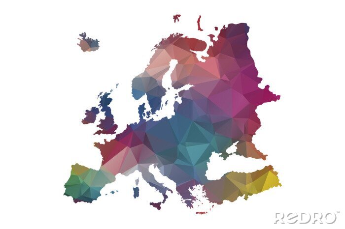 Sticker laag poly europa kaart