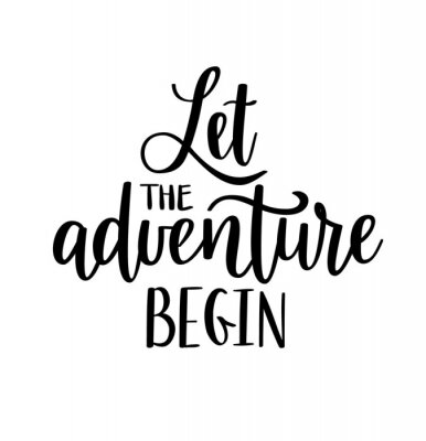 Sticker Laat het avontuur beginnen met vector-letters. Motiverende inspirerende reiscitaat.