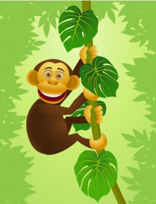 Sticker Lachende aap die zich vasthoudt aan een tak