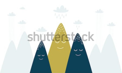Sticker Lachende bergen onder regenwolken