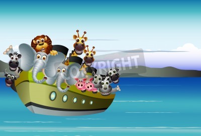 Sticker Lachende dieren aan boord van een zeilschip