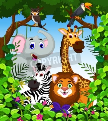 Sticker Lachende dieren tussen dicht struikgewas