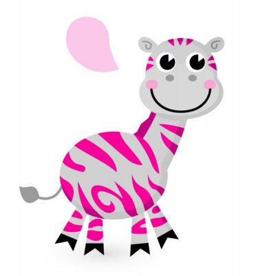 Sticker Lachende grijze zebra met roze strepen