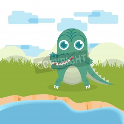 Sticker Lachende krokodil die aan de waterkant staat