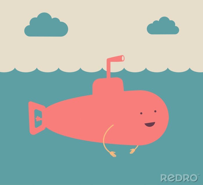 Sticker Lachende roze onderzeeër minimalistische afbeelding