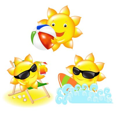 Sticker Lachende zonnen in vakantiesituaties