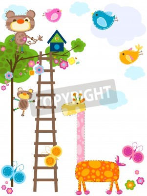 Sticker Ladderboom en kleurrijke dieren