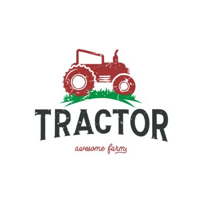 Sticker Landbouw tractor logo ontwerpsjabloon in rode kleur