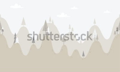 Sticker Landschap van heuvels met naaldbomen