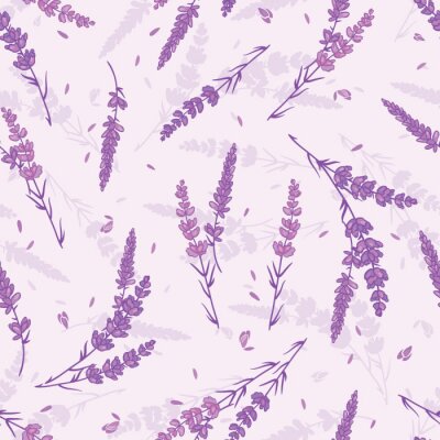 Lavendel veld vector naadloze herhalingspatroon. Mooie violette lavendel retro achtergrond. Elegante stof op lichte achtergrondontwerp van het oppervlaktepatroon.