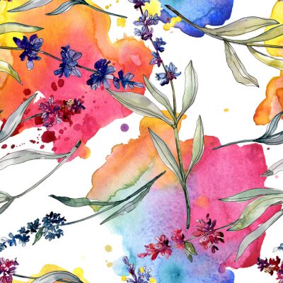 Behang Lavendelbloemen op een aquarel achtergrond