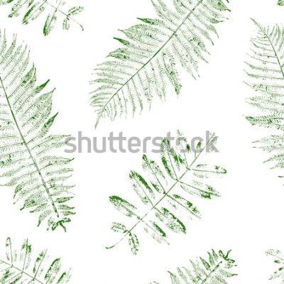 Sticker Leaves of mountain ash and fern. Seamless pattern with leaf prints. Vector illustration.