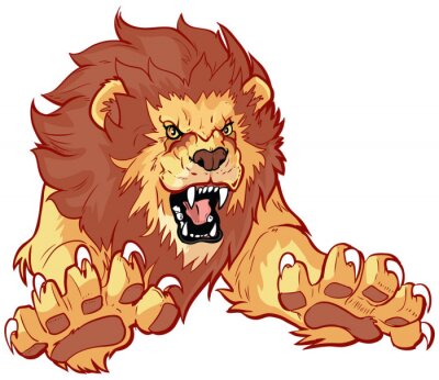 Sticker Leeuw dreigende leeuw in een grafische sprong