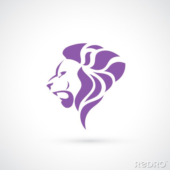 Sticker Leeuw leeuwenkop in profiel in paarse afbeeldingen