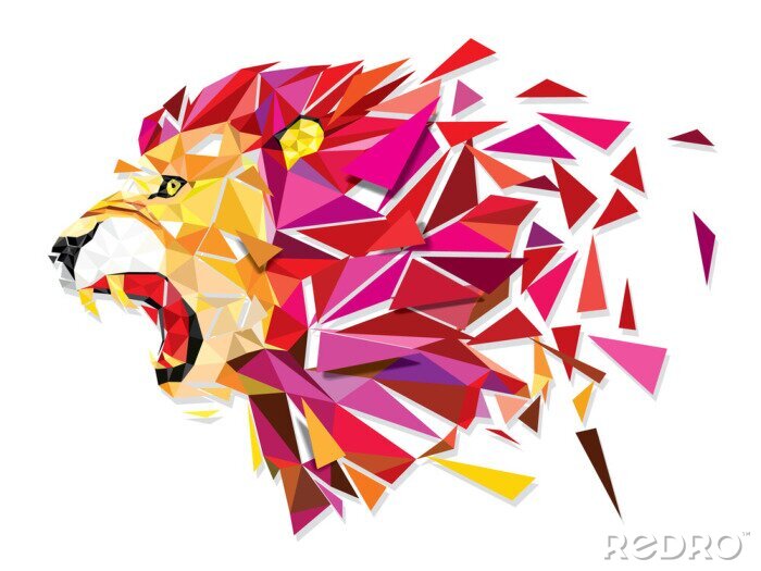 Sticker Leeuw leeuwenkop met geometrische roze manen
