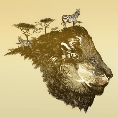 Sticker Leeuw van savanna