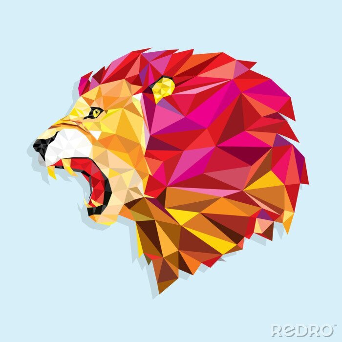 Sticker Leeuwen geometrische leeuwenkop in kleur