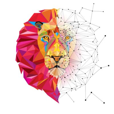 Sticker Leeuwen geometrische leeuwenkop lijnen en kleuren