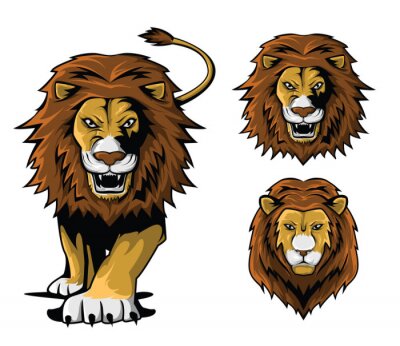 Sticker Leeuwen twee leeuwenkoppen en afbeeldingen van leeuwensilhouetten