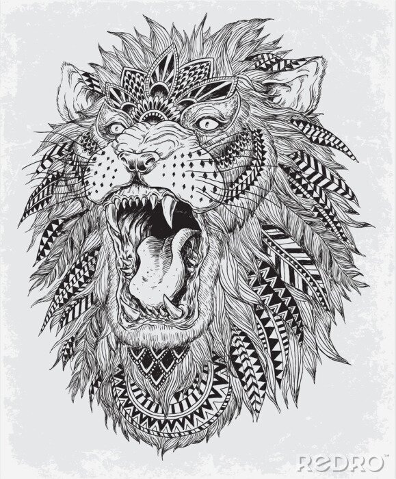 Sticker Leeuwenkop van een leeuw met veren in de manen