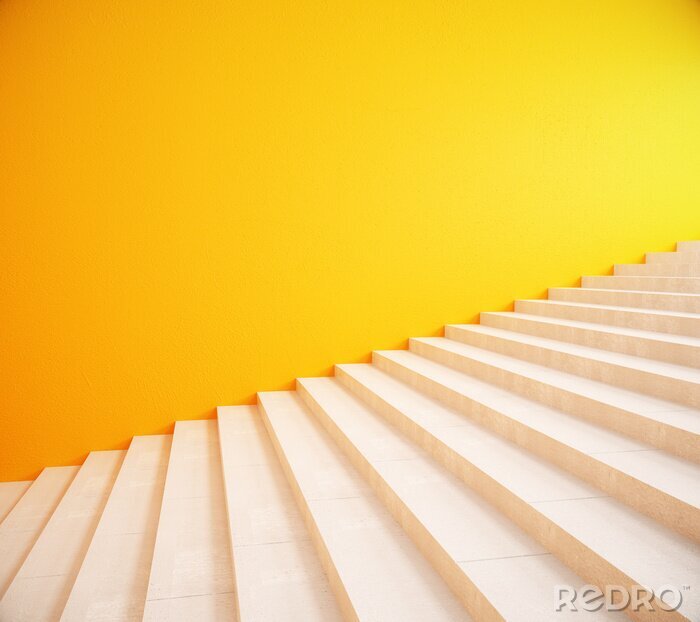 Sticker Lege gele muur en trappen