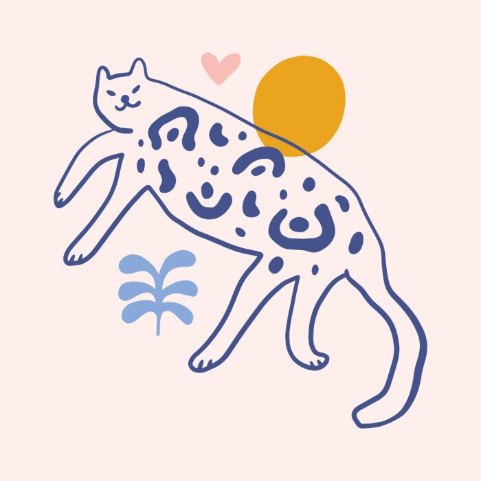 Sticker Leopard cat groovy cute comic character boho doodle modern art print funny handdrawn childish cartoon funky trendy style vector illustration clipart