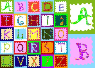 Sticker Letters van het alfabet in kleurrijke decoratieve lijsten