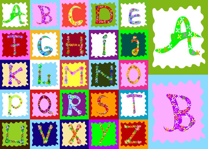 Sticker Letters van het alfabet in kleurrijke decoratieve lijsten