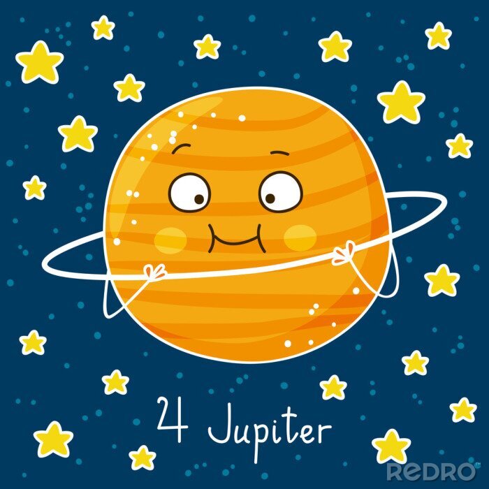 Sticker Leuke cartoon Jupiter op ruimte achtergrond