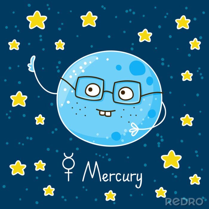 Sticker Leuke cartoon Mercury op ruimte achtergrond