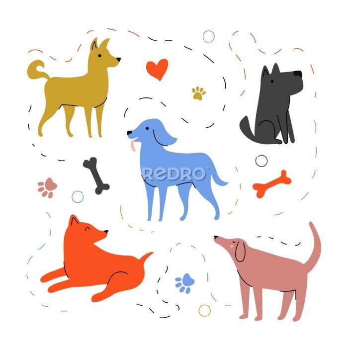Sticker Leuke gekleurde honden
