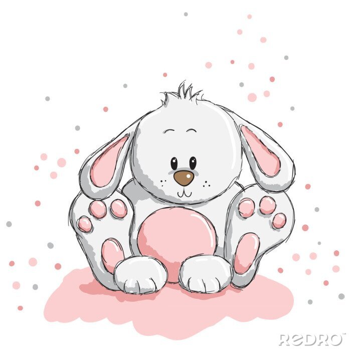Sticker Leuke witte en roze konijntjesillustratie voor kinderen