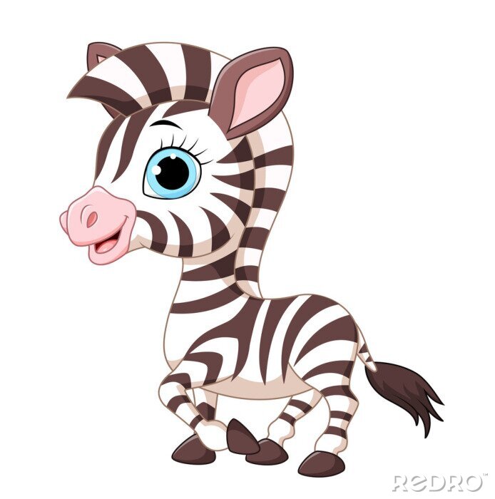Sticker Leuke zebra poseren geïsoleerd op een witte achtergrond