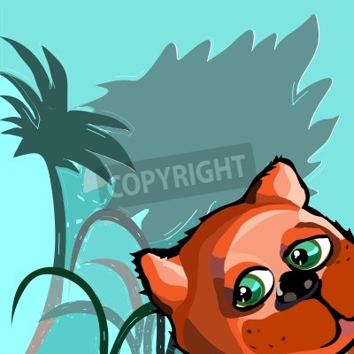 Sticker Lichtbruin huisdier op een blauwe plantaardige achtergrond