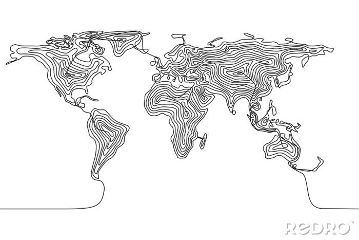 Sticker Lineaire kaart van de wereld