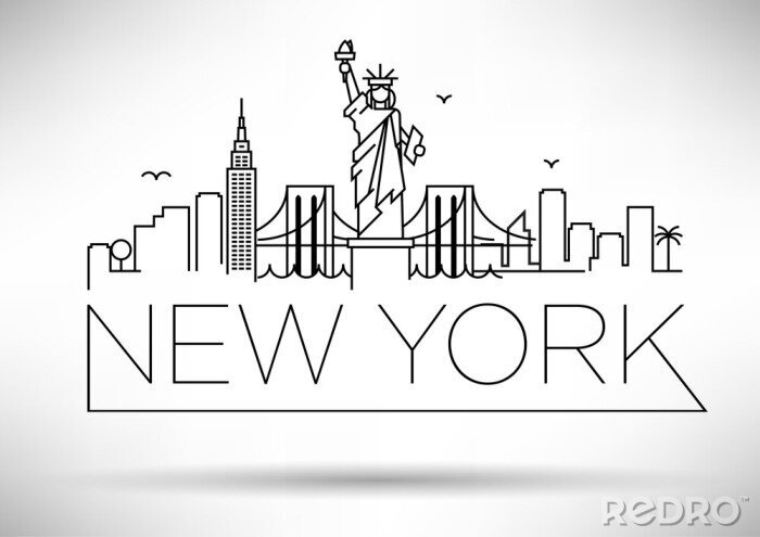 Sticker Lineaire New York City Skyline met typografische ontwerp