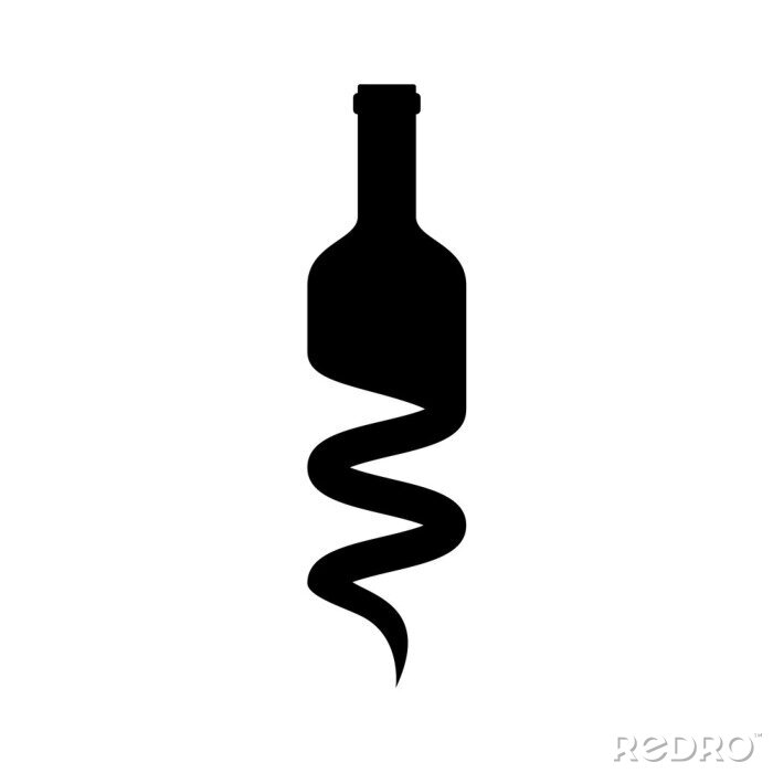 Sticker Logotipo botella de vino mitad sacacorchos negro en fondo blanco