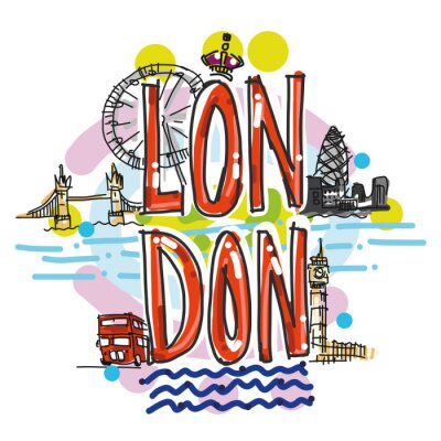 Sticker Londen city hand getekende illustratie illustratie