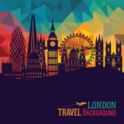 Sticker Londen (Engeland) skyline van de stad vector achtergrond. Flat trendy afbeelding.