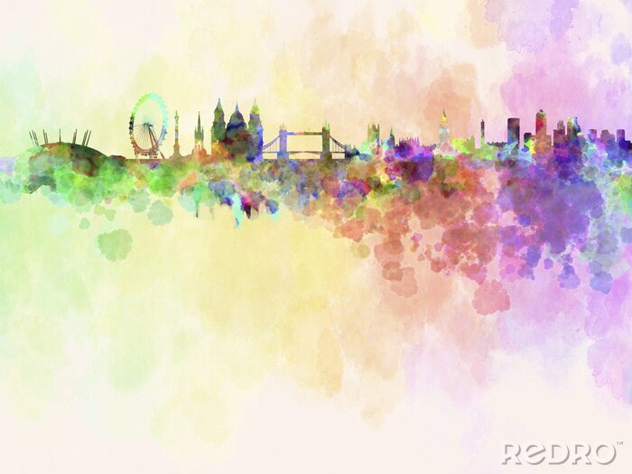 Sticker Londen in kleurrijke aquarel
