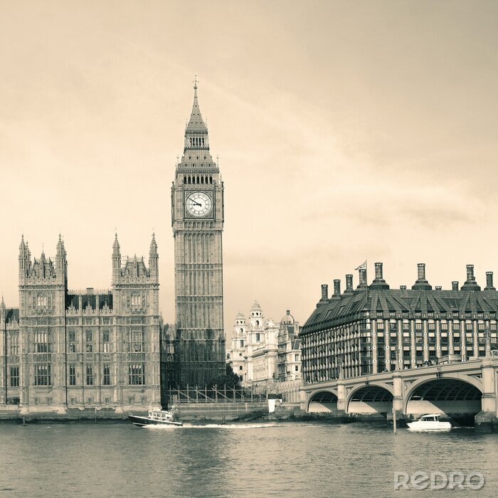 Sticker Londen skyline in sepia